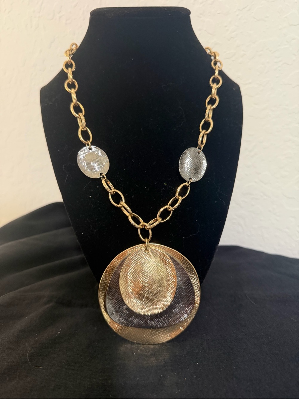 Chico's Gold and Silver Multi-Tone Layered Disc Necklace